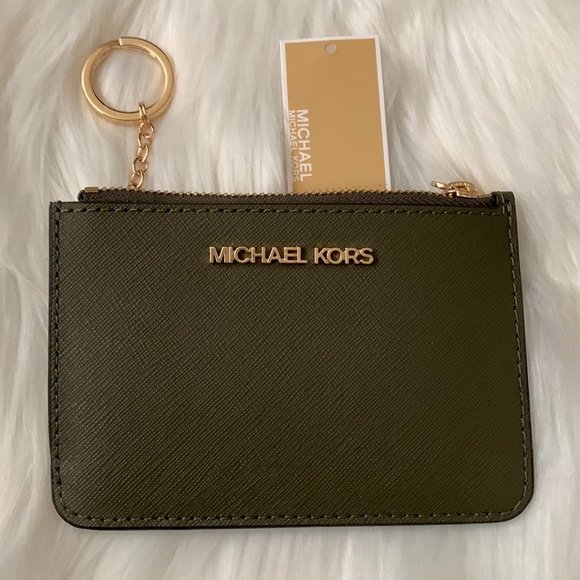 MICHAEL KORS Saffiano Leather Coin, Card, Key Wallet in Olive - Picture 1 of 2